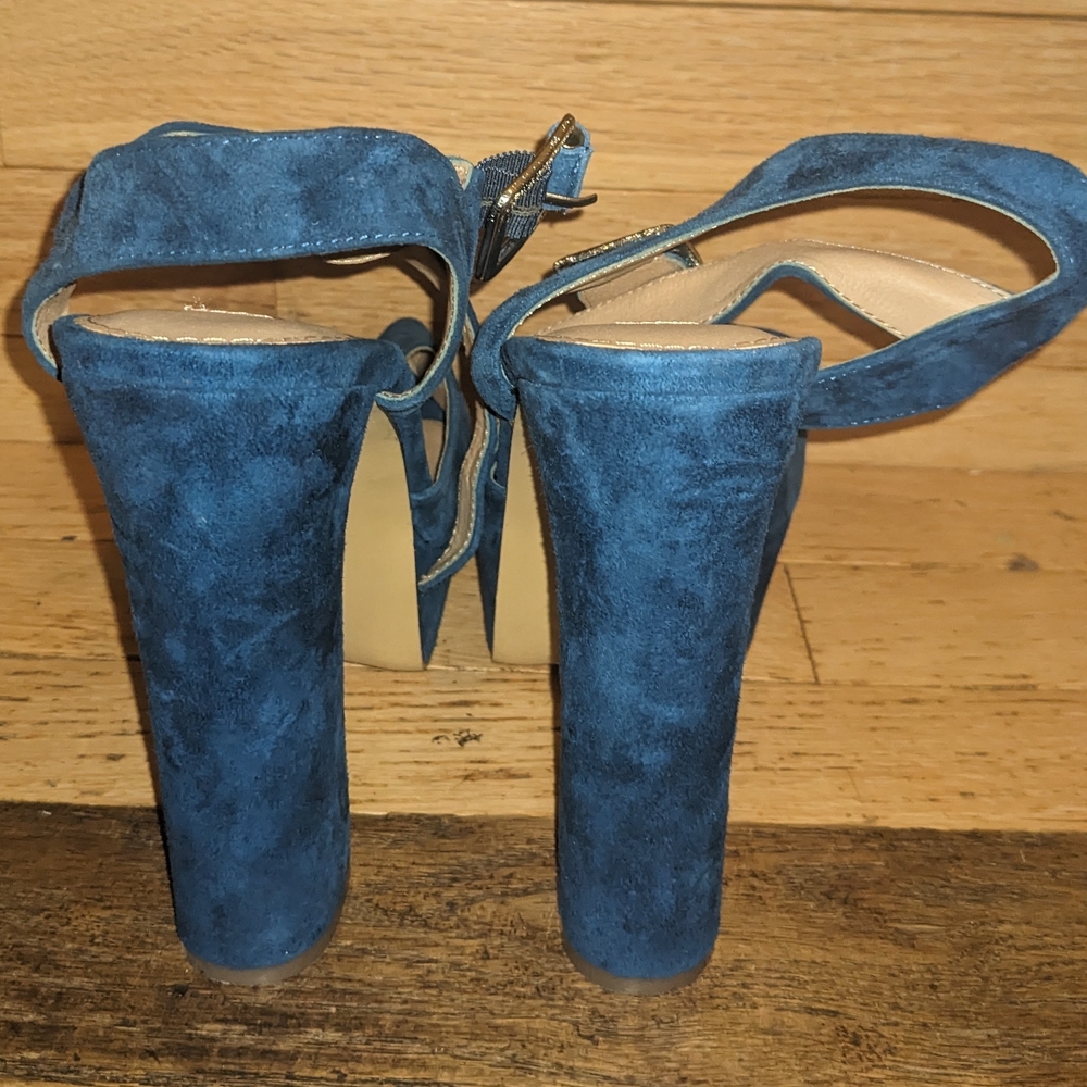 Steve Madden Navy Suede Platform Peep Toe Sandals - Picture 6 of 6
